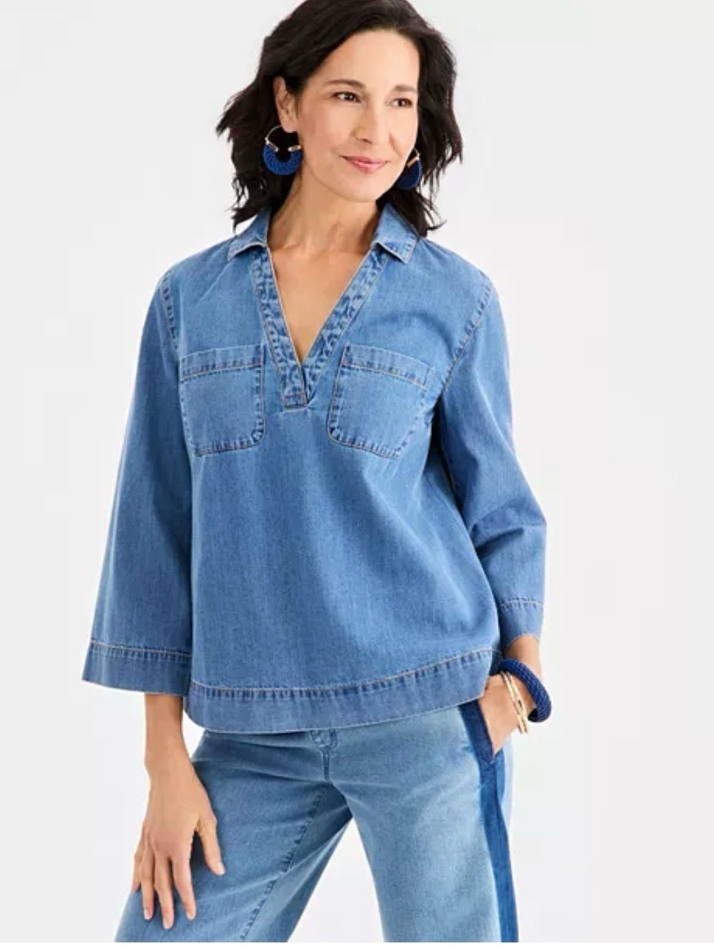 NWT Style & Co's cotton denim popover with a relaxed drape